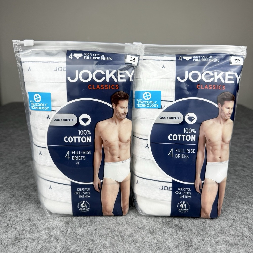 Jockey Classics Lot of 2 Men's 100% Cotton Full-Rise Briefs 4-Pack White Sz 38